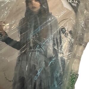 Reaper‎ Costume Girls XXL 14-16 Dress Hooded Cape Waist Chain Scythe